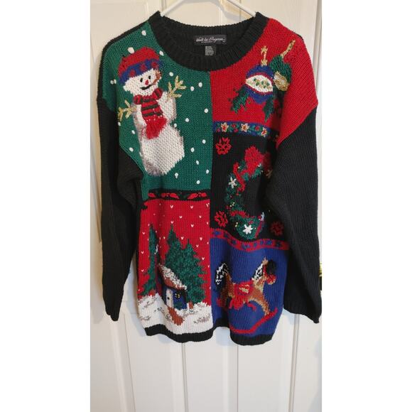 Work in Progress Gladys Bagley Sweater Christmas Ramie Medium 10-12 - Picture 1 of 5